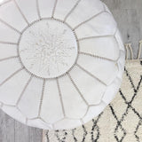 White Moroccan Leather Pouf