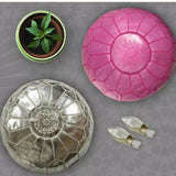 Fushia Moroccan Leather Pouf