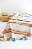 Colorful Moroccan Blanket with Pompoms