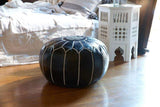 Black with white stripes Moroccan Leather Pouf