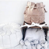 White Moroccan Leather Pouf