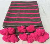 Gray with Pink stripes Moroccan Pompom Banket