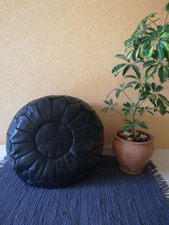 Blue Navy Moroccan Leather Pouf