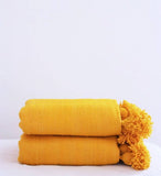 Mustard pompom Moroccan Blanket