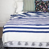 White and Blue Stripes Moroccan Blanket