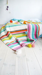 Colorful Moroccan Blanket with Pompoms