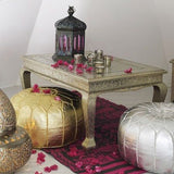 Silver Moroccan Leather Pouf