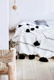 White & Black stripes Moroccan Pompom Blanket