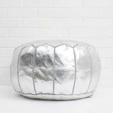 Silver Moroccan Leather Pouf