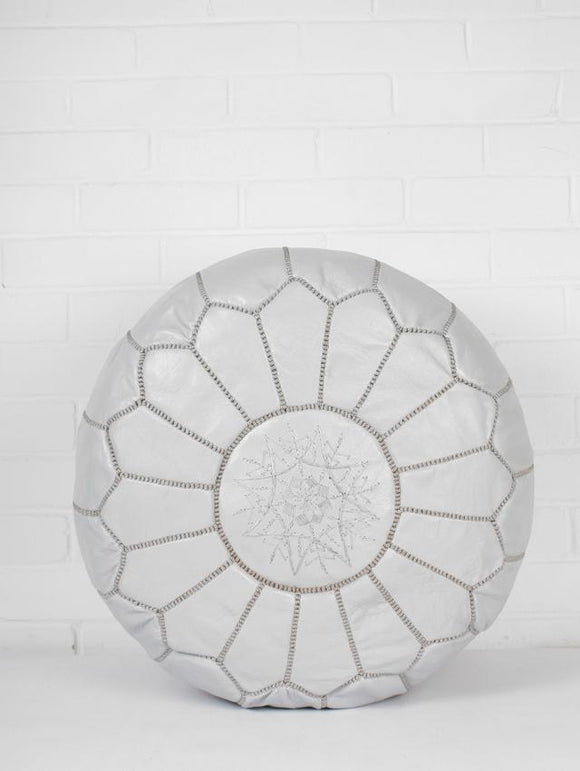 Grey Moroccan Leather Pouf