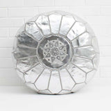 Silver Moroccan Leather Pouf