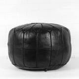 Black Solid Moroccan Leather Pouf