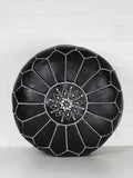 Black with white stripes Moroccan Leather Pouf