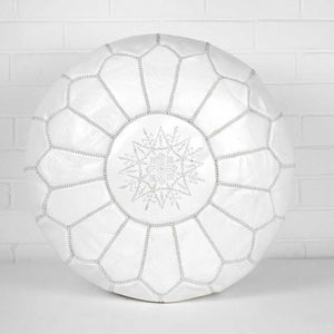 White Moroccan Leather Pouf