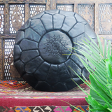 Black Solid Moroccan Leather Pouf