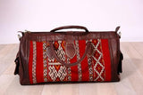 Unisex Brown Leather kilim Barrel Travel bag