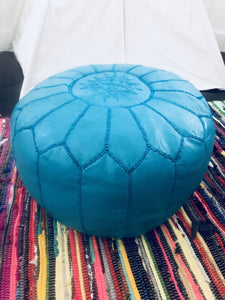 Turqoise Moroccan Leather Pouf
