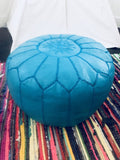 Turqoise Moroccan Leather Pouf