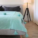 Turquoise Moroccan Pom Pom Blanket