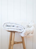 White with Gold stripes pompom Moroccan Blanket