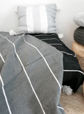 Gray with white stripes pompom Moroccan Blanket