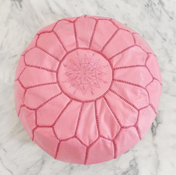 Soft Pink Moroccan Leather Pouf