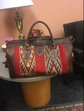 Unisex Brown Leather kilim Barrel Travel bag