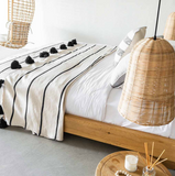 White & Black stripes Moroccan Pompom Blanket