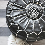 Black with white stripes Moroccan Leather Pouf