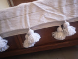 White with Gold stripes pompom Moroccan Blanket