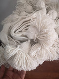 White with Gold stripes pompom Moroccan Blanket