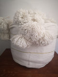 White with Gold stripes pompom Moroccan Blanket