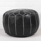 Black with white stripes Moroccan Leather Pouf