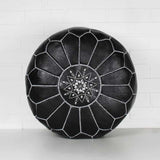 Black with white stripes Moroccan Leather Pouf