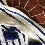 White and Blue Stripes Moroccan Blanket