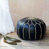 Black with white stripes Moroccan Leather Pouf