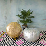 Silver Moroccan Leather Pouf