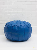 Blue Moroccan Leather Pouf