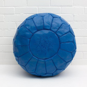 Blue Moroccan Leather Pouf