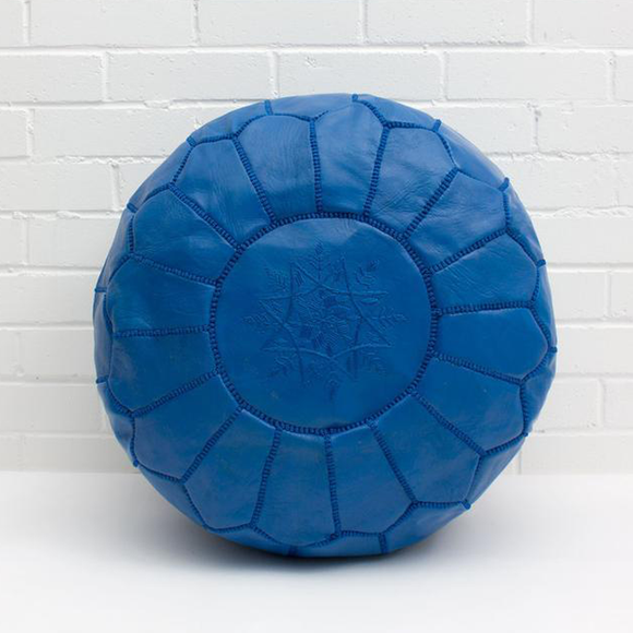 Blue Moroccan Leather Pouf