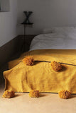 Mustard pompom Moroccan Blanket