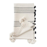 White with black thin stripes and Black pompom Moroccan Blanket