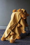 Mustard pompom Moroccan Blanket