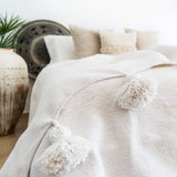 White Moroccan Pompom Blanket