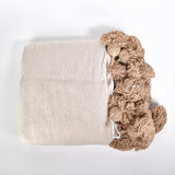 khaki Moroccan Blanket with Brown pompoms