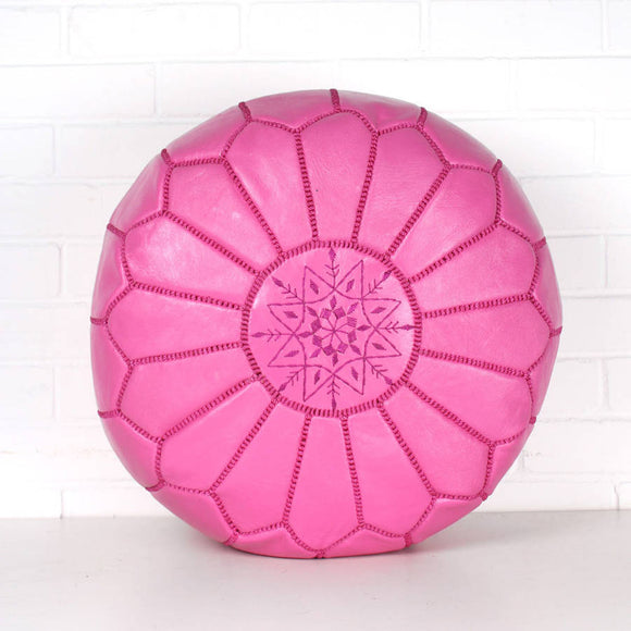 Fushia Moroccan Leather Pouf