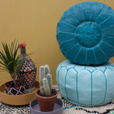 Turqoise Moroccan Leather Pouf