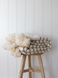 White and Brown stripes Moroccan Pompom Blanket