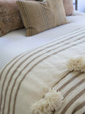 White and Brown stripes Moroccan Pompom Blanket