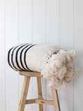 White with black stripes and White pompom Moroccan Blanket